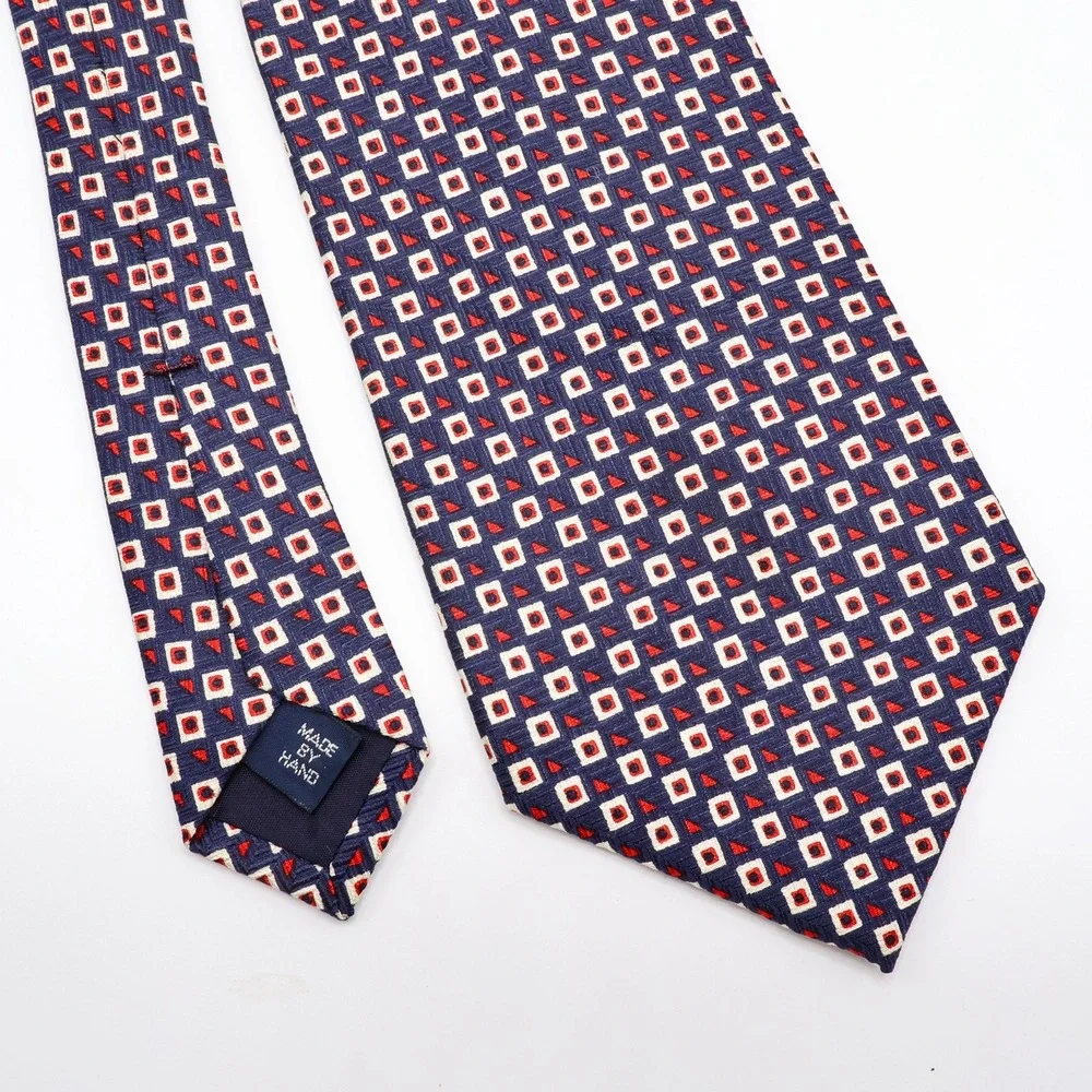 Polo Ralph Lauren Necktie Mens Geometric Silk 4in Blue Red USA Vintage Preppy